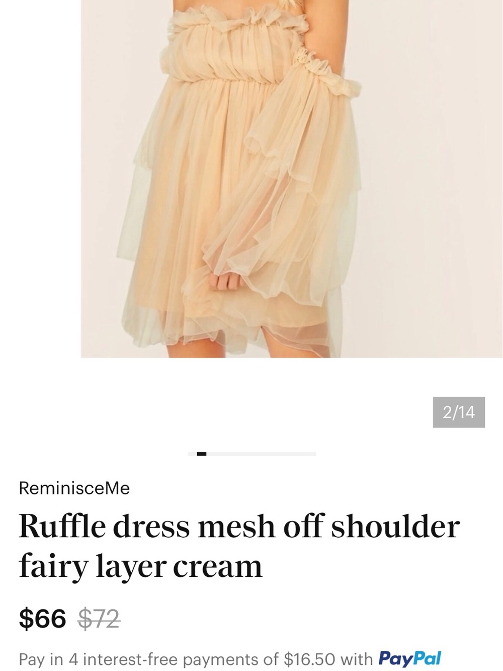 ReminisceMe:Ruffle off the shoulder Mesh Dress Fairy Layer Cream Sz S NWOT FIRM$ - Picture 12 of 13